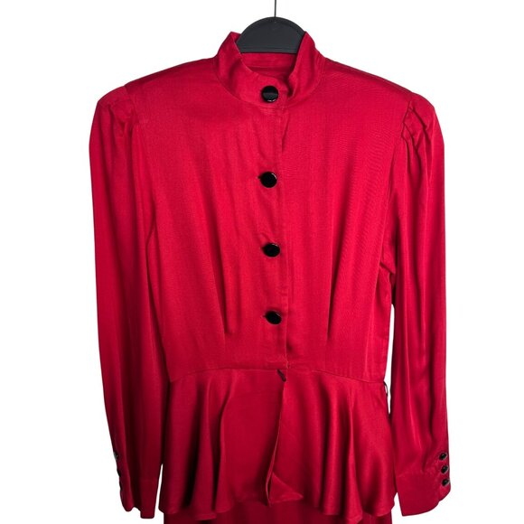 Vintage 80s‎ Liz Claiborne Red Dress Size 2 Petite Button-Front Peplum Dress - Picture 2 of 9